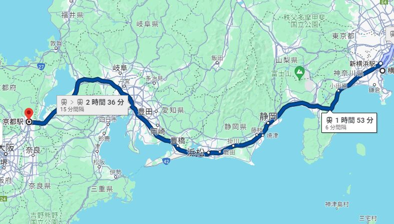 横浜から京都Google Map