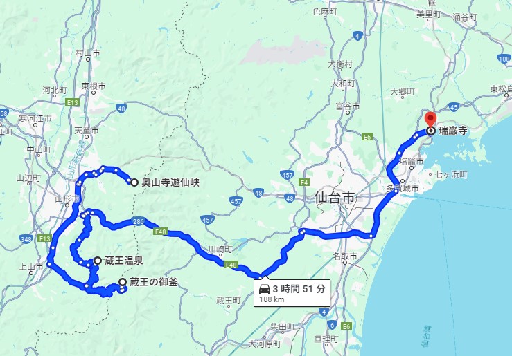 山形県と宮城県の旅マップ